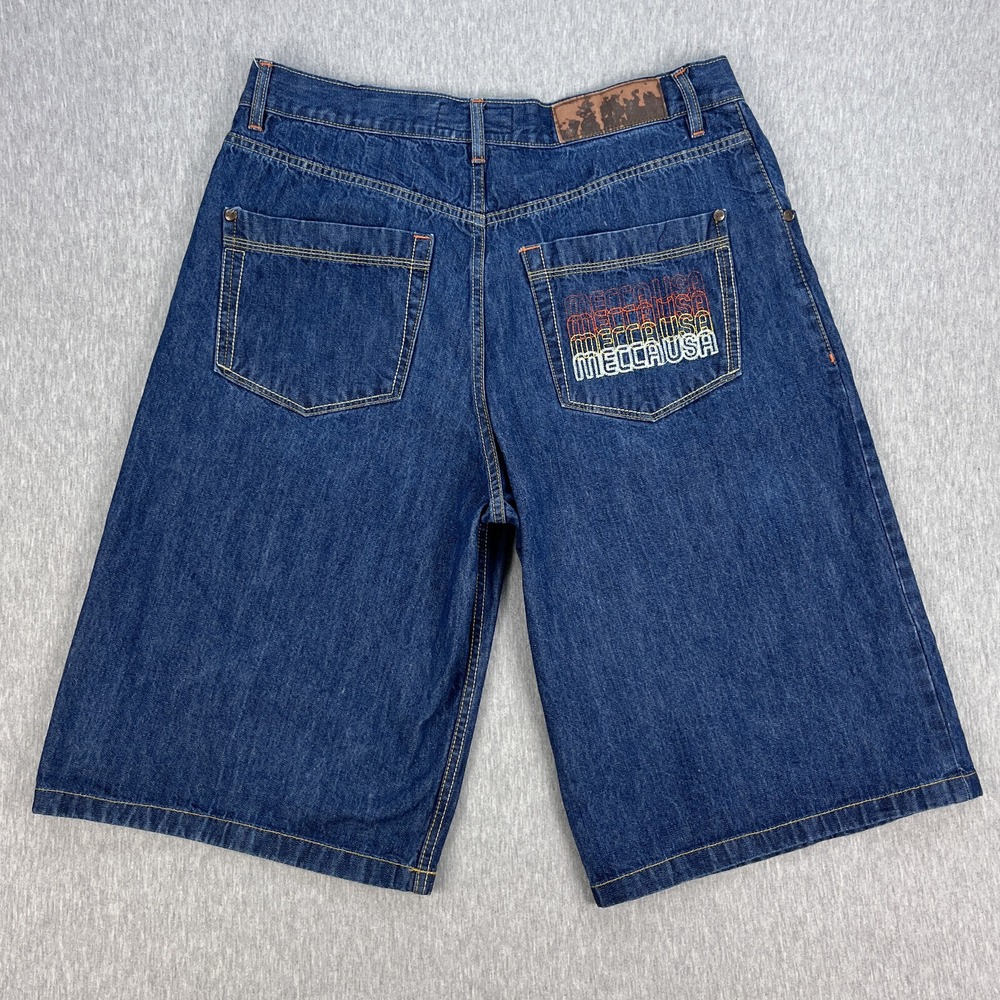 Vintage Mecca Denim Shorts Mens 38 (Fits 36) Blue 14" Inseam Baggy Jean Jort Y2K